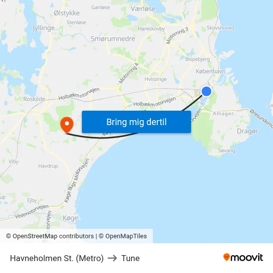 Havneholmen St. (Metro) to Tune map