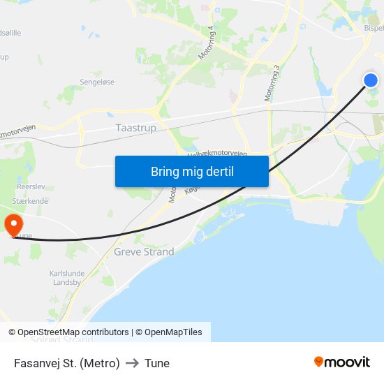 Fasanvej St. (Metro) to Tune map