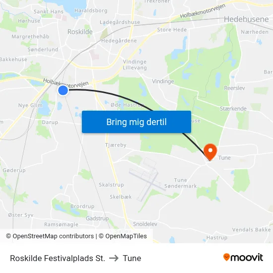 Roskilde Festivalplads St. to Tune map