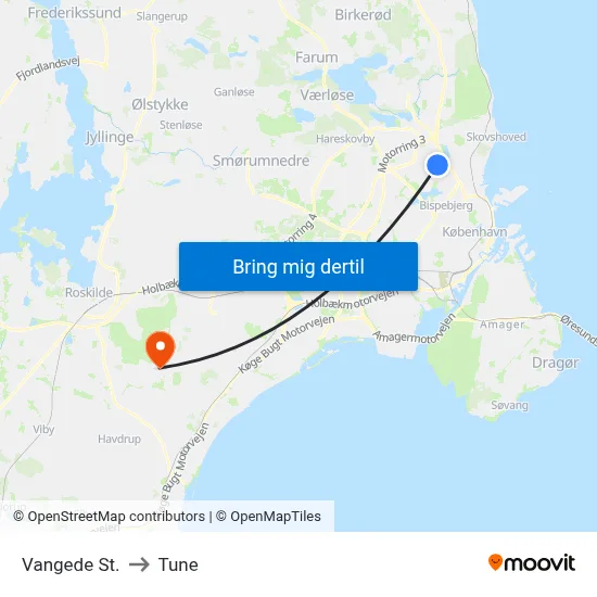 Vangede St. to Tune map