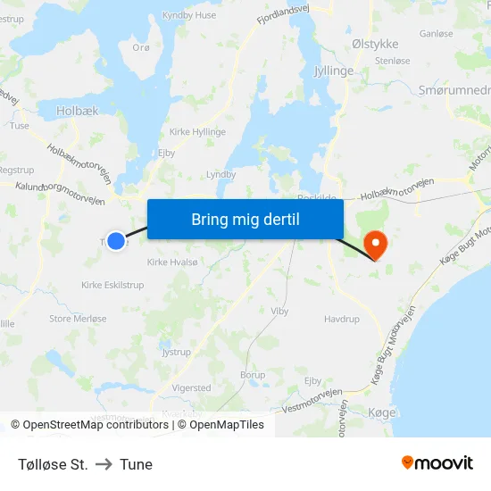Tølløse St. to Tune map