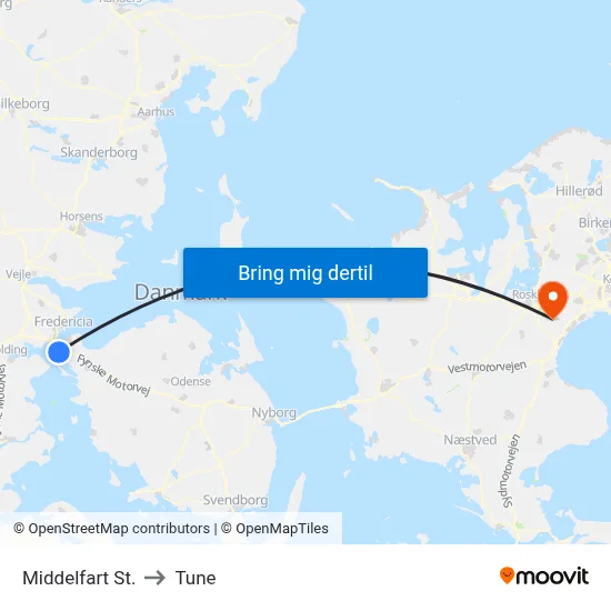 Middelfart St. to Tune map