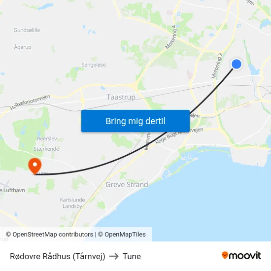 Rødovre Rådhus (Tårnvej) to Tune map