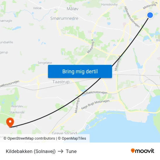 Kildebakken (Solnavej) to Tune map