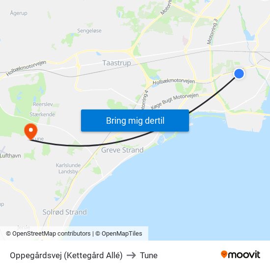 Oppegårdsvej (Kettegård Allé) to Tune map