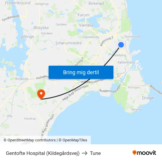 Gentofte Hospital (Kildegårdsvej) to Tune map