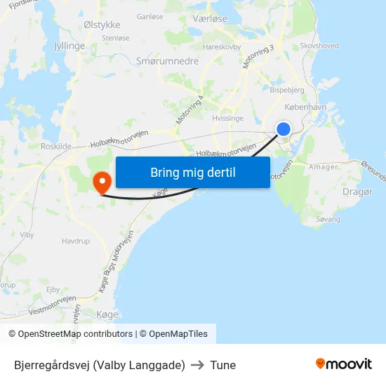 Bjerregårdsvej (Valby Langgade) to Tune map
