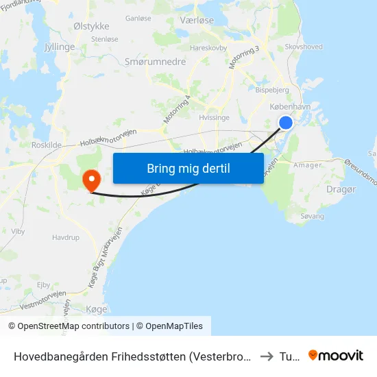 Hovedbanegården Frihedsstøtten (Vesterbrogade) to Tune map