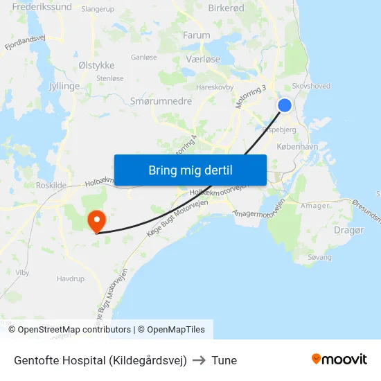 Gentofte Hospital (Kildegårdsvej) to Tune map