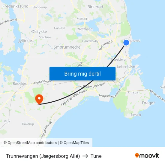 Trunnevangen (Jægersborg Allé) to Tune map