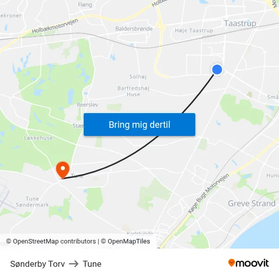 Sønderby Torv to Tune map