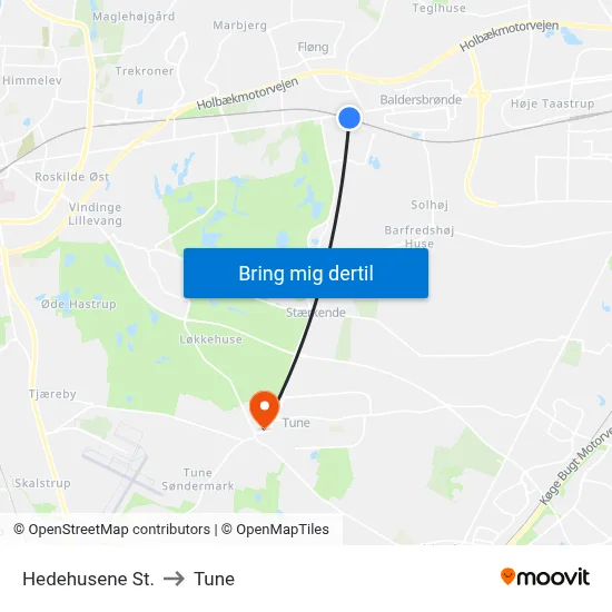 Hedehusene St. to Tune map
