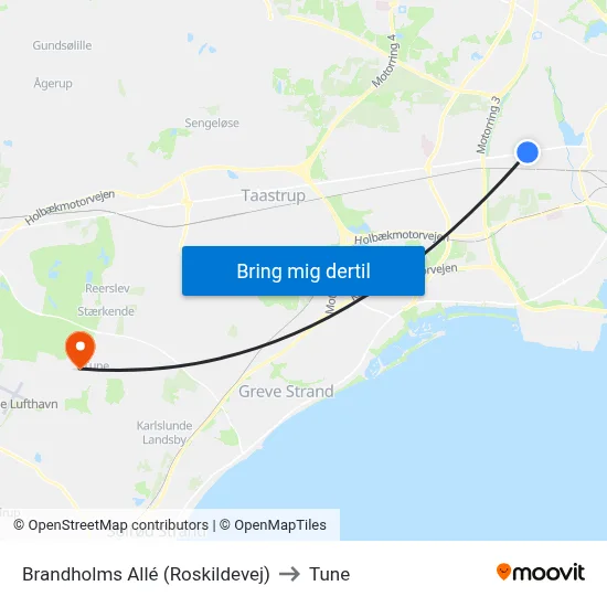 Brandholms Allé (Roskildevej) to Tune map