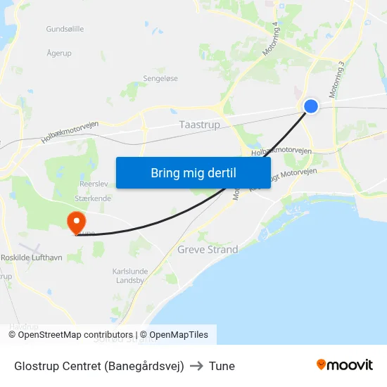 Glostrup Centret (Banegårdsvej) to Tune map