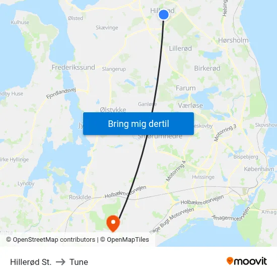 Hillerød St. to Tune map