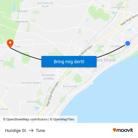Hundige St. to Tune map