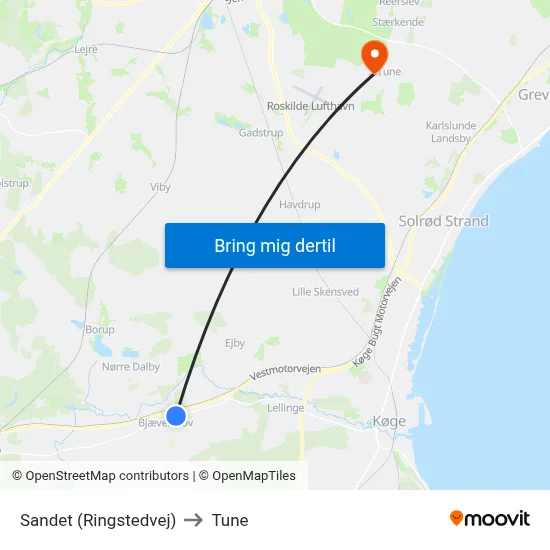 Sandet (Ringstedvej) to Tune map
