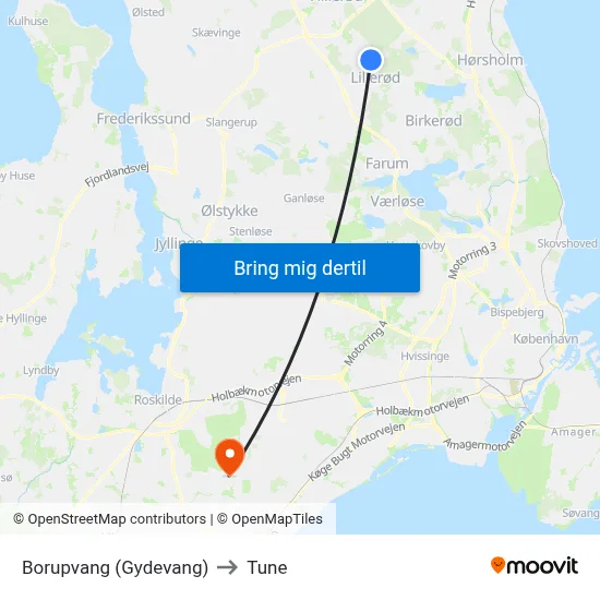 Borupvang (Gydevang) to Tune map