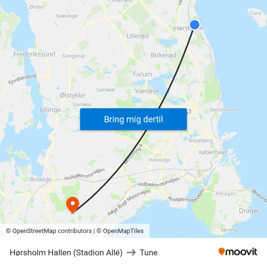 Hørsholm Hallen (Stadion Allé) to Tune map