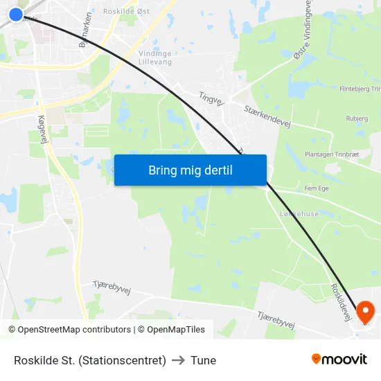 Roskilde St. (Stationscentret) to Tune map