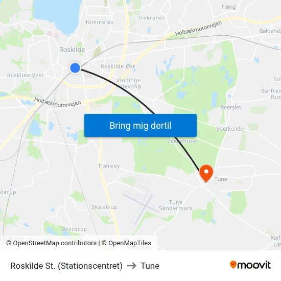 Roskilde St. (Stationscentret) to Tune map
