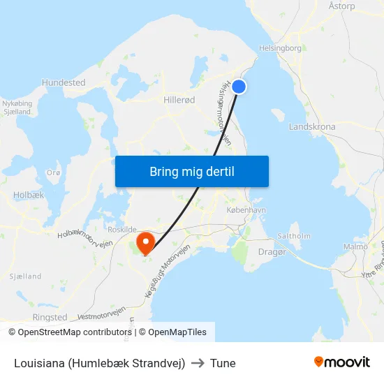 Louisiana (Humlebæk Strandvej) to Tune map
