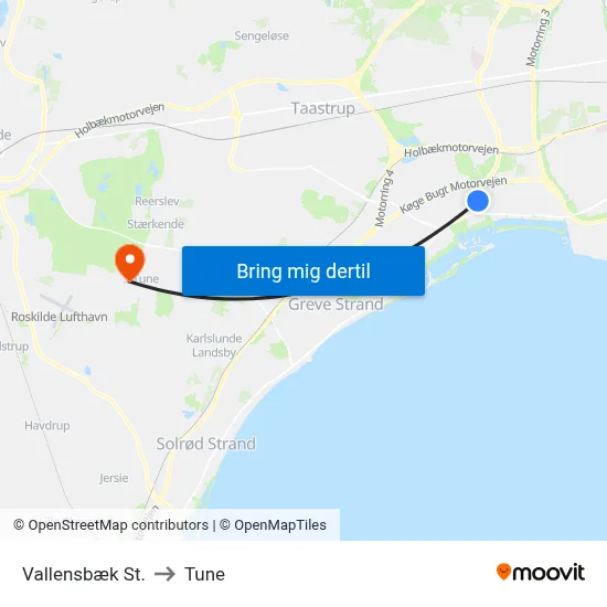 Vallensbæk St. to Tune map