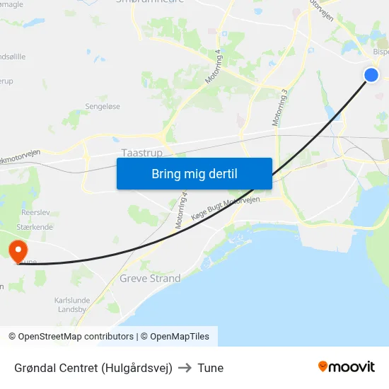 Grøndal Centret (Hulgårdsvej) to Tune map