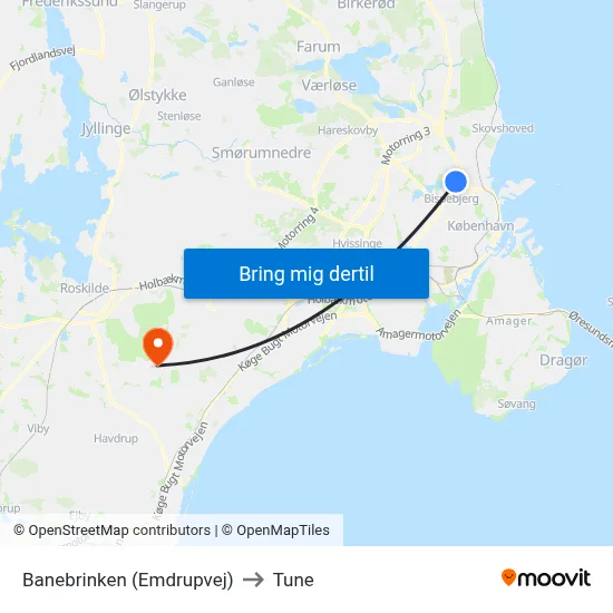 Banebrinken (Emdrupvej) to Tune map