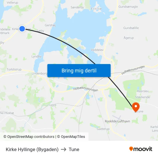 Kirke Hyllinge (Bygaden) to Tune map