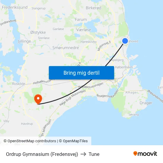 Ordrup Gymnasium (Fredensvej) to Tune map