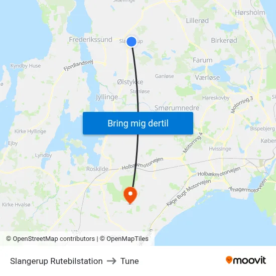 Slangerup Rutebilstation to Tune map