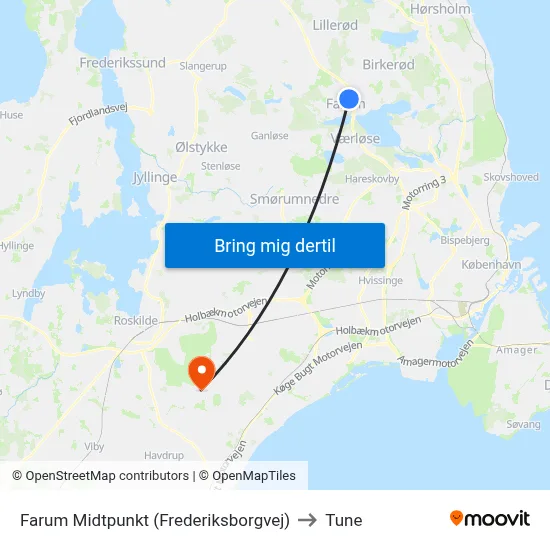 Farum Midtpunkt (Frederiksborgvej) to Tune map