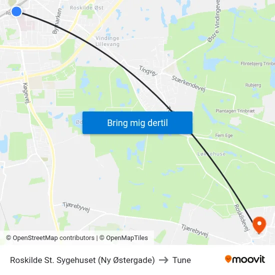 Roskilde St. Sygehuset (Ny Østergade) to Tune map