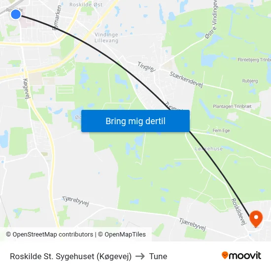 Roskilde St. Sygehuset (Køgevej) to Tune map