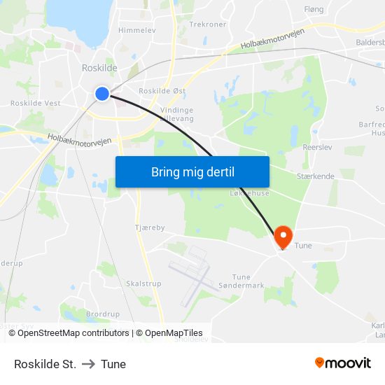 Roskilde St. to Tune map