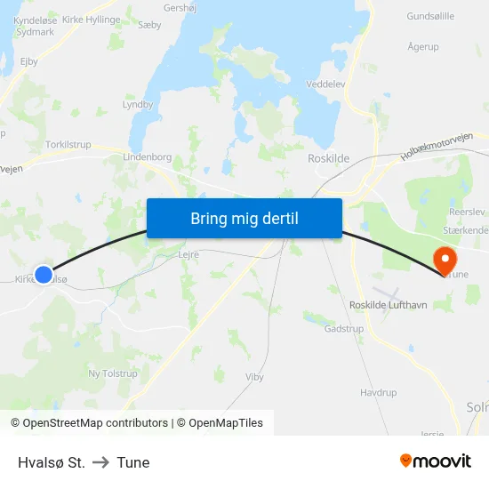 Hvalsø St. to Tune map