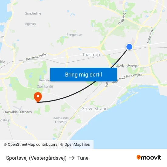 Sportsvej (Vestergårdsvej) to Tune map