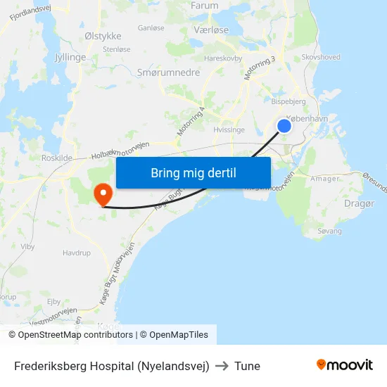 Frederiksberg Hospital (Nyelandsvej) to Tune map