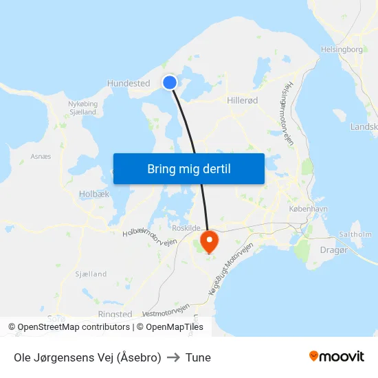 Ole Jørgensens Vej (Åsebro) to Tune map