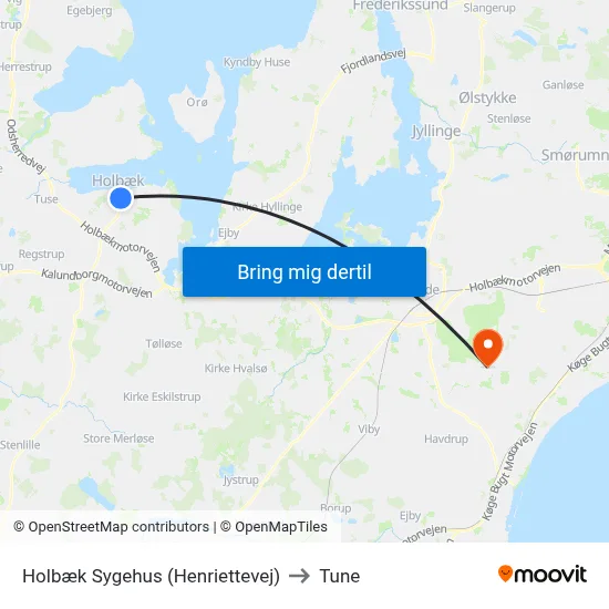 Holbæk Sygehus (Henriettevej) to Tune map