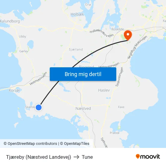 Tjæreby (Næstved Landevej) to Tune map
