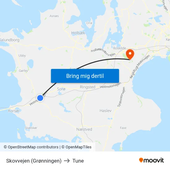 Skovvejen (Grønningen) to Tune map