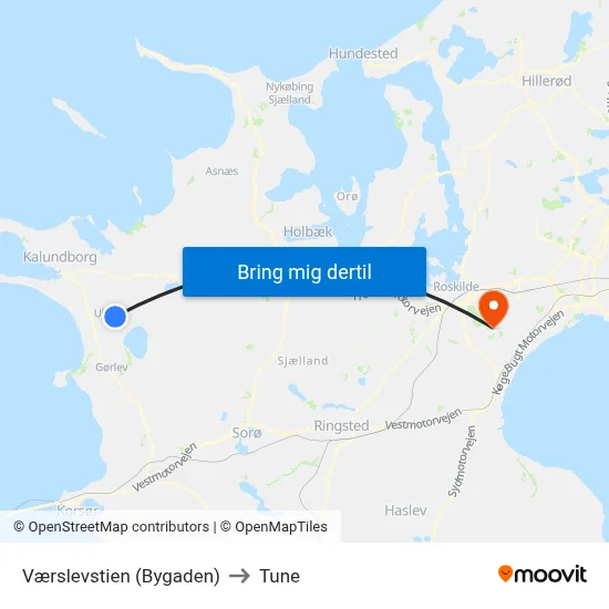 Værslevstien (Bygaden) to Tune map