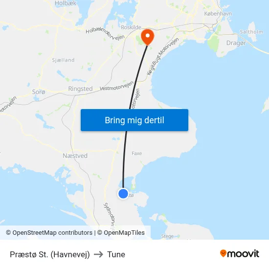 Præstø St. (Havnevej) to Tune map