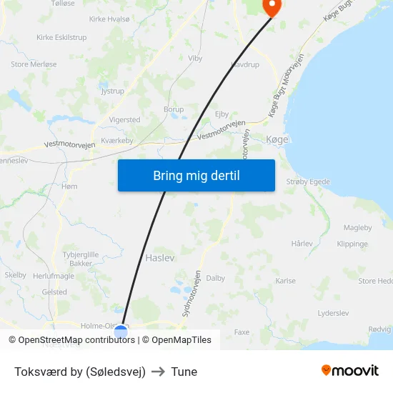 Toksværd by (Søledsvej) to Tune map