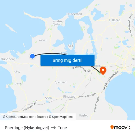 Snertinge (Nykøbingvej) to Tune map