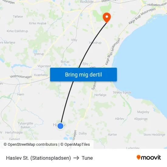 Haslev St. (Stationspladsen) to Tune map