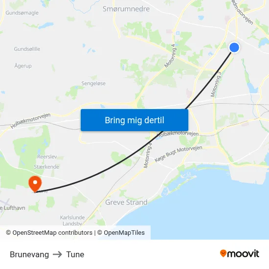 Brunevang to Tune map