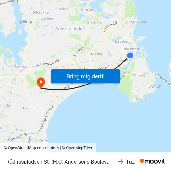 Rådhuspladsen St. (H.C. Andersens Boulevard) to Tune map